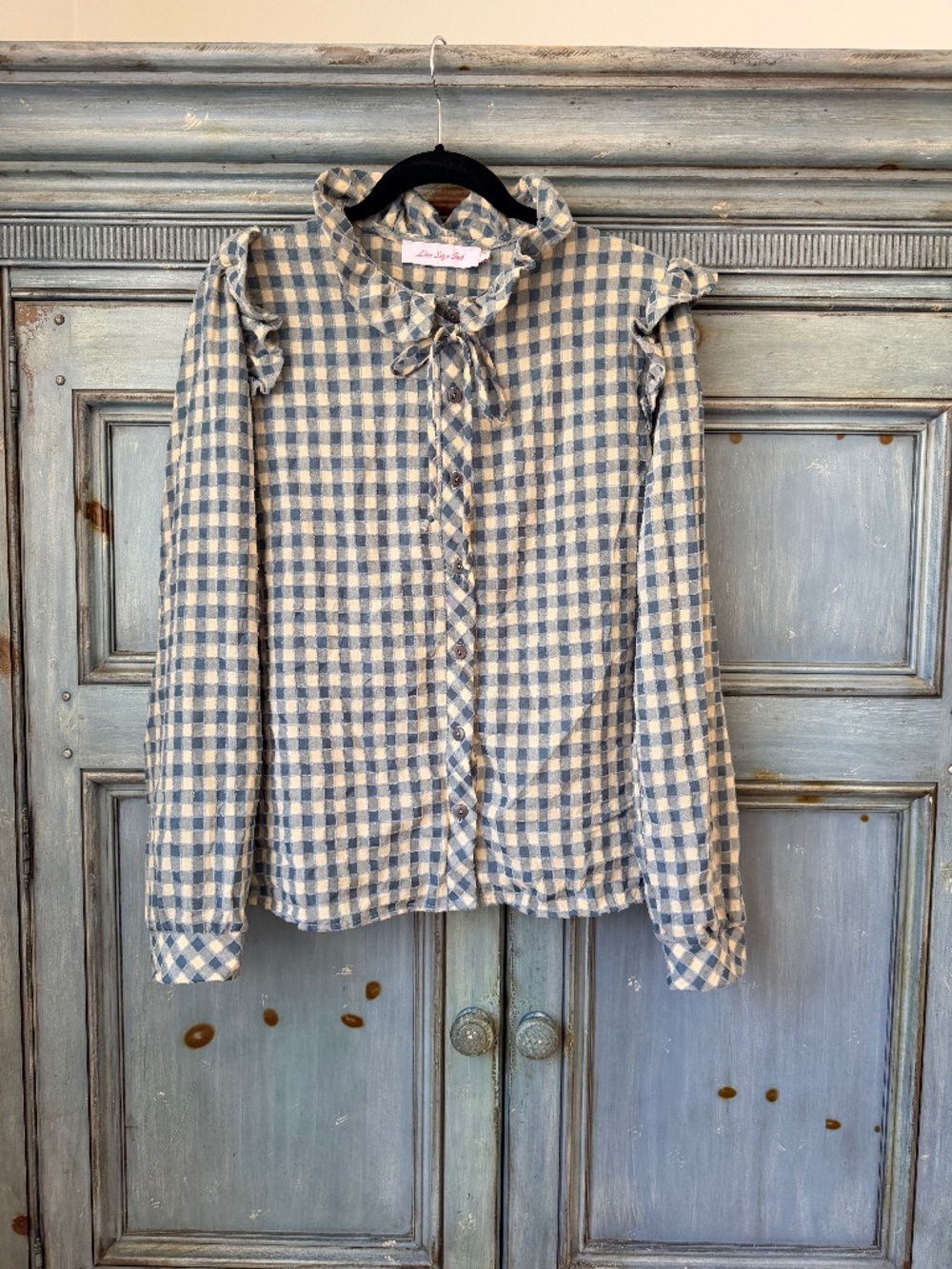 Lisa Says Gah Blue/Ivory Check Top Size L